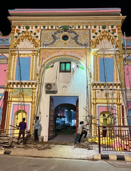 Mandir entrance gateway at night