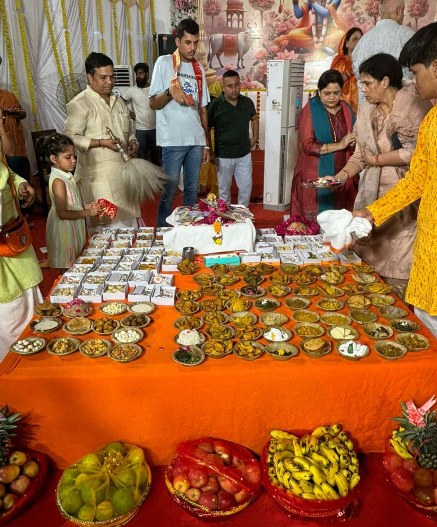 Bhog and prasad offerings laid out